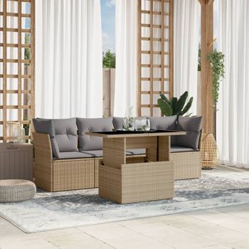 Juego De Sofás Jardín Con Cojines 5 Uds | Conjunto Mueble Jardin Mesa Y Sillas Ratán Sintético Beige Cfw15396