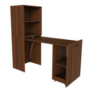 Escritorio Extensible Con Almacenamiento, Mueble Plegable Para Estudio, Madera Mdf, Nogal Oscuro