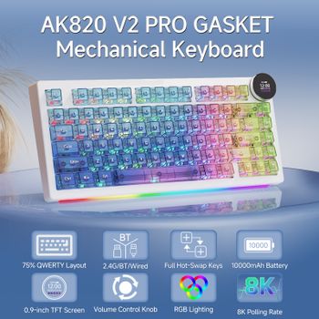 Teclado Mecánico AJAZZ AK820 V2 PRO con Pantalla Triple Modo, RGB Dual 8K, Personalizable