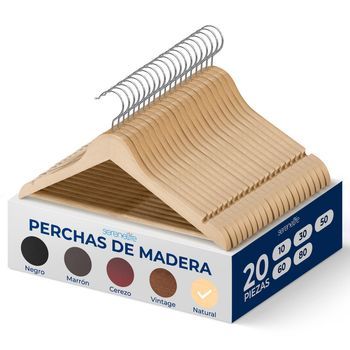 Pack 20 Ganchos De Madera Premium, Ahorradores De Espacio, Resistentes, Con Gancho Metálico Giratorio 360° Para Abrigos, Pantalones Y Vestidos – Serenelife, Sl-wood20, Natural