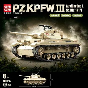 Quan Guan 100247 Pz.Kpfw.III Ausf.L, Bloques de Construcción de Modelo de Tanque, 959 Piezas, DIY, Ladrillos de Vehículo Blindado para Armar, Juguete Coleccionable