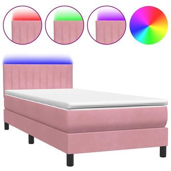 Cama Box Spring Con Colchón Y Led Terciopelo Rosa 90x210 Cm Vidaxl