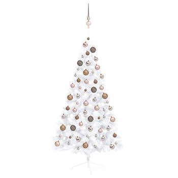 Medio Árbol De Navidad Con Luces Y Bolas Blanco 150 Cm Vidaxl