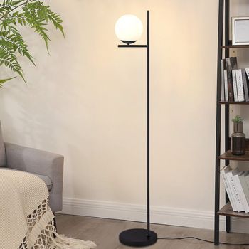 Nettlife Lámpara De Pie Industrial - Moderna Negra Con Interruptor De Pie Diseño De Metal Lámpara De Pie De Vidrio Blanco E27 Vintage Cable De 2m