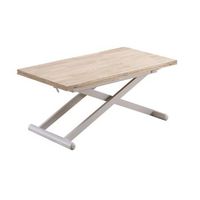 mesa de centro convertible en mesa comedor  xana 49 a 76 cm altura en roble y patas metalicas blanca