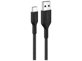 Cable USB - Belkin CAB022, 1 m, USB-A a USB-C, 15W, Trenzado, Negro