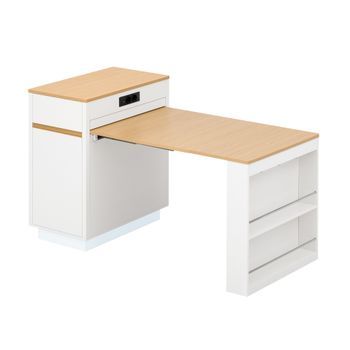 Mesa De Comedor Extensible Blanca Con Ruedas Ocultas, Almacenaje Y Estación Usb