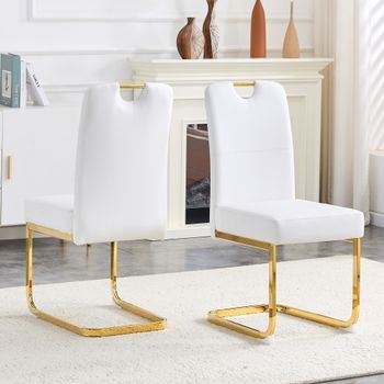 Silla De Comedor Blanca De Pu, 56 × 43 × 97 Cm, Respaldo Ergonómico