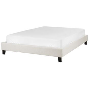 Cama Con Somier Sin Cabecero Tapizada De Tela De Poliéster Beige Claro 140 X 200 Cm Roanne