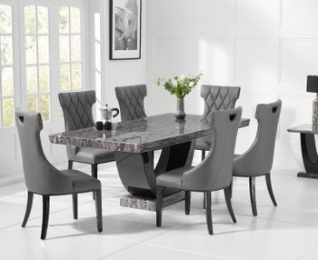Raphael 170cm Dark Grey Pedestal Marble Dining Table with Freya Chairs