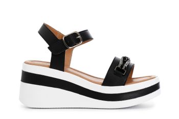 sandalias de cuña de napa con accesorio de pedrería black 40