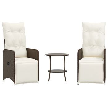 Pack 2 Uds Sillas De Jardín | Silla De Exterior | Sillón Reclinables Con Mesa Ratán Pe Marrón