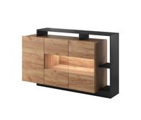 cajonera alva grafito de estilo moderno mide 94x155x44 cm y tiene 9 estantes 3 puertas e iluminacion led