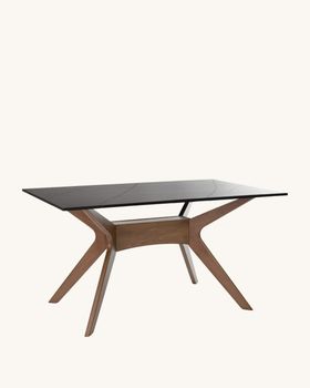 Mesa de comedor 140 tapa porcelanico negro y patas nogal