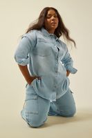 yours sobrecamisa vaquera algodon en azul claro mujer curvy y tallas grandes yours