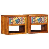 set de 2 mesitas de noche - mueble para dormitorio - madera de acacia - marron 40x35x35cm