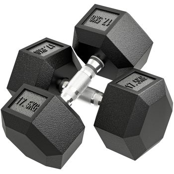 HOMCOM Set de 2 Mancuernas Hexagonales de 2x17,5 kg de Hierro Fundido Recubiertas en Goma para Entrenamiento en Casa Gimnasio