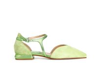 bailarinas de piel de ante con tira laminada asimetrica green