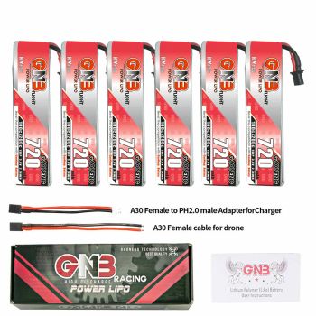 Batería LiHV de 3.8V, 720mAh, 100C, 1S Gaoneng con enchufe A30 y cable adaptador para Happymodel Crux3 Emax Tinyhawk S B