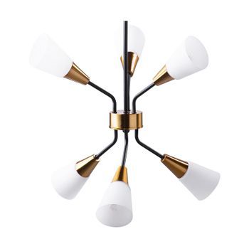 Lámpara De Techo Metal Dorado Blanco 133 Cm 6 Pantallas Cristal Opal Estilo Clásico Aroyo Vi