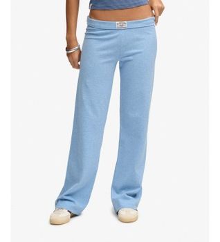 Superdry para mujer. W7011336A Pantalón Jogger ESS Fold Over azul (M), Casual, Algodón
