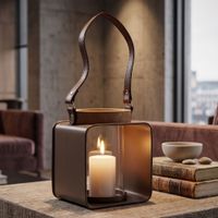farol de madera y cristal marron 16x13x185 cm