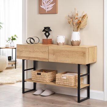 Mesa Consola Varberg Con 2 Cajones 75x120x30 Cm - Efecto Roble [en.casa]