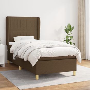 Cama Individual | Cama Box Spring | Cama Para Adultos Con Colchón Tela Marrón Oscuro 90x190 Cm Cfw400853
