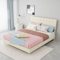 cama doble tapizada de terciopelo beige de 140x200 cm