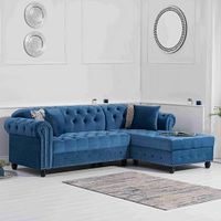 blake right facing blue velvet 3 seater chaise corner sofa