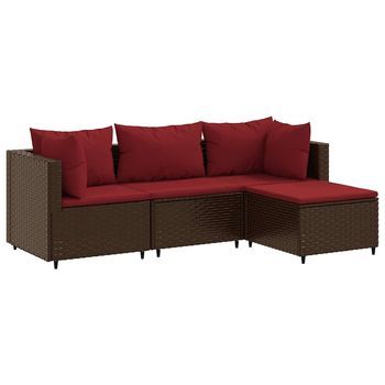 Set Muebles De Jardín 4 Piezas | Mobiliario De Jardín Y Cojines Ratán Sintético Marrón