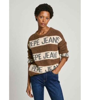Pepe Jeans para mujer. PL702226 Jersey punto rayas Helmi marrón (XS), Casual, Poliéster