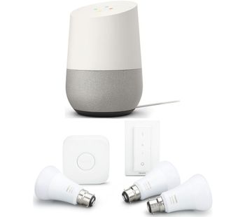 PHILIPS Hue A60 White & Colour B22 Kit & Google Home Bundle, White