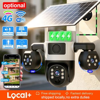 Cámara Solar V380 6K 12MP 4G/WiFi con Triple Lente, Protección de Seguridad, Cámara Inalámbrica con Batería Integrada, Detección Humana PIR, Visión Nocturna a Color, Cámara PTZ, Aplicación V380pro