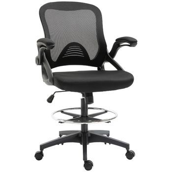 Silla De Oficina Negra Ergonómica, Asiento Giratorio Con Reposapiés, Reposabrazos Abatibles, Acero Y Plástico