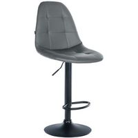 taburete de bar x1 con reposapies asiento giratorio regulable en altura en pvc gris estructura de metal negro 100004815