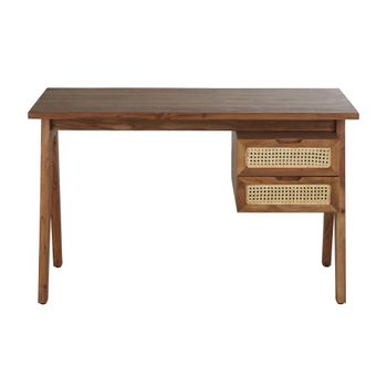 Escritorio de acacia maciza y ratán de 120 cm