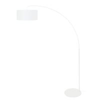 lampara de pie arco metal blanco pantalla tejido blanco
