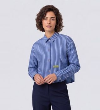 Essentiel Antwerp para mujer. KABU Camisa Cropped Kabu azul (36), Casual, Algodón, Manga larga