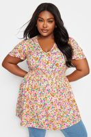 yours top peplum de florecitas rosas y naranjas mujer curvy y tallas grandes yours