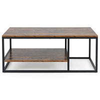 costway mesa de centro industrial de 2 niveles mesa rectangular de 105 cm con estante de almacenamiento y marco de metal para sala de estar marron
