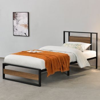 Cama De Metal Estable Villach - 90 X 200cm - Cama Simple - Cama Individual - Somier - Acero - Marco Negro Mate [en.casa]®