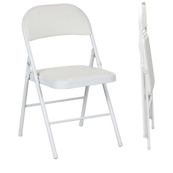 HOMCOM Juego de 2 Sillas Abatibles con Respaldo y Estructura de Acero para Oficina Estudio 45x46x78 cm Blanco
