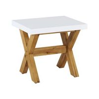 taburete de cemento reforzado blanco madera clara 45 cm acacia reposapies olbia
