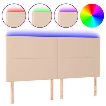 Cabecero Cama Mueble De Dormitorio Luces Led Cuero Sintético Capuchino 160 X 5 X 118/128 Cm Marrón M02_0008692