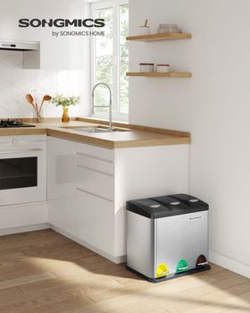 Cubo triple de 24 l con pedal de acero plata y negro