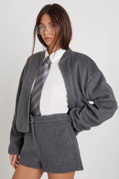Wool Look Mini Shorts, Gris