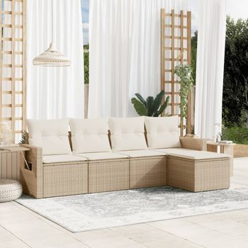 Conjunto De Sofás Jardín Con Cojines 5 Uds | Mueble Jardin Mesa Y Sillas Ratán Sintético Beige Cfw755323
