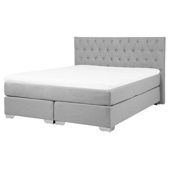 Cama Continental Tapizada Gris 160 X 200 Cm Con Colchón Y Cabecero Acolchado Duchess