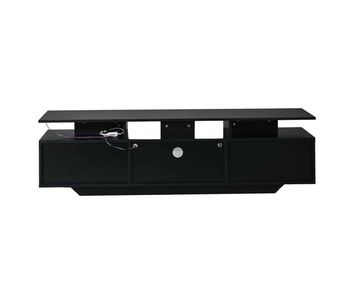 Mueble tv 160x40x45 cm - con 2 armarios, alto brillo, tira led, 8 estantes, moderno, mdf, para tv 70 pulgadas - negro